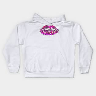 Kiss Me and Shut Up, Kiss Me Lips, Sexy, Trippy Lips Psychedelic Text Art Logo Kids Hoodie